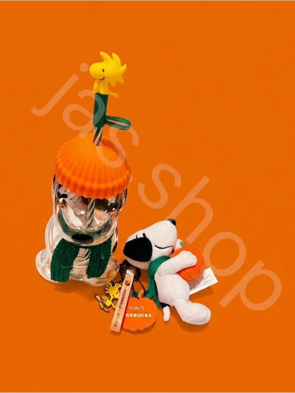 Starbucks x Peanuts Orange Pumpkin Snoopy Keychain & Cup Charm Set